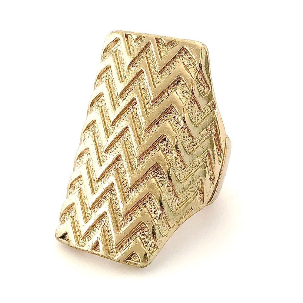 Zig Zag Gold Plated Ring Long Statement Stretch - image 1